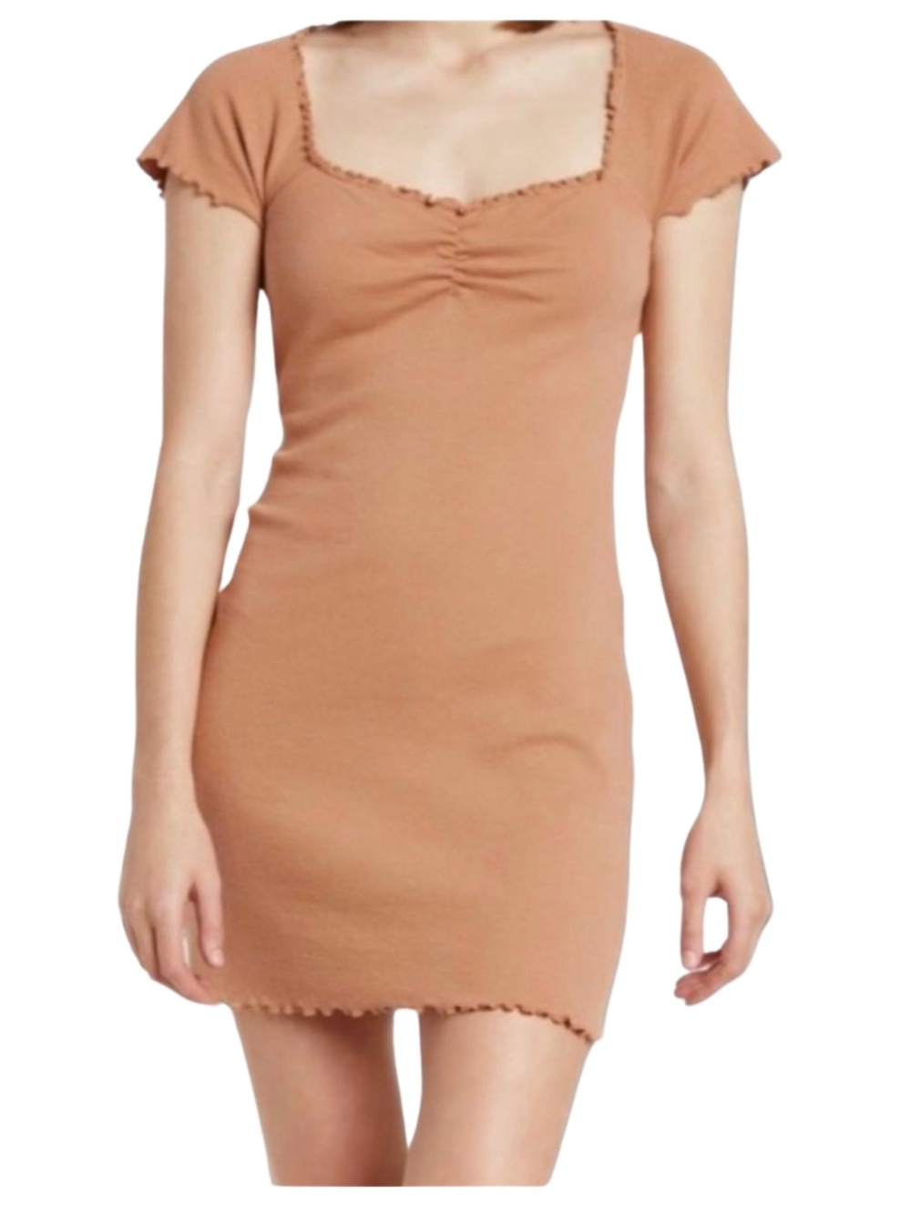 Brown Mini Dress Short Sleeve Lettuce Edge Women's Size Medium Abound